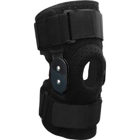 Genouillère de protection pliable en aluminium avec plaque absorbant les chocs, sangle antidérapante et respirante pour la course à pied, le basketball et l'équitation (noire). (1/5)