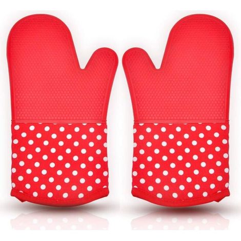 Gants cuisine résistants chaleur (300°C), maniques silicone, antidérapants, coton isolé, pour pizza, barbecue (19-33cm) (1/5)