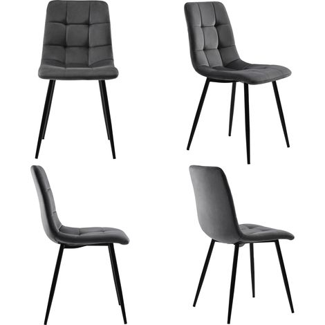 Ensemble table à manger 5 pièces, ensemble table à manger avec 4 chaises, ensemble de table de cuisine moderne, table ronde de cuisine de 100 cm de diamètre, pieds noirs, plateau effet marbre blanc, c (1/5)