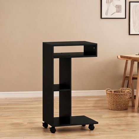 Table d'appoint en bois noir avec rangement et roulettes 40 x 30 (1/5)