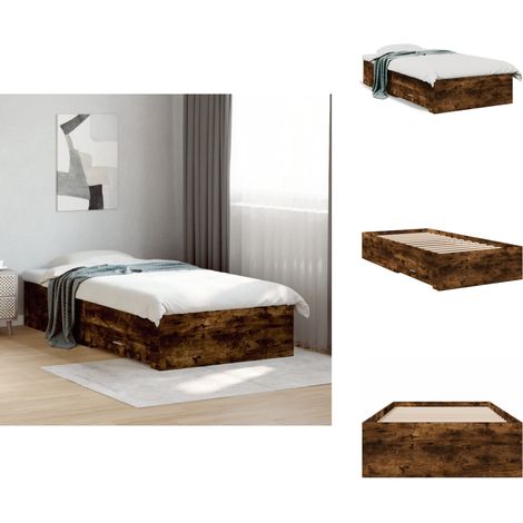 Cadre de lit avec tiroirs sans matelas chêne fumé 90x190 cm - Cadre De Lit - Lit Double - Lit Avec Tiroirs - Meuble De Chambre - Mobilier (1/5)