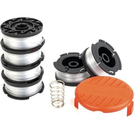 Fil Coupe pour Coupes-Bordures Compatible avec Black et Decker AF-100, Bobine de Rechange, 6 Bobines de Remplacement avec 1 Couvercle de Bobine et 1 Ressort (1/5)