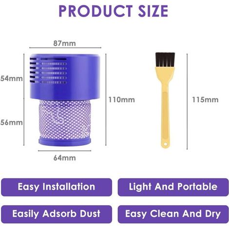 Filtres pour Dyson V10 Sv12 Cyclone Serie Compatible Avec V10 Absolute V10 Animal V10 Total Clean Filtre Aspirateur Dyson Filtre Accessoires Filtre Lavable Aspirateur Brosse Aspirateur V10 (1/4)