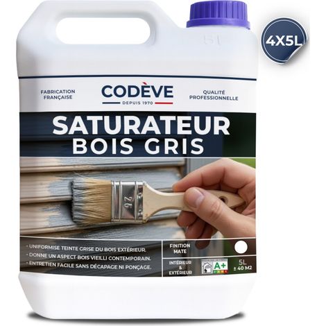 Saturateur Bois Gris - 4x5 L - Codeve Bois - Pour Rendre Le Grisaillement De Votre Surface En Bois Plus Uniforme.
