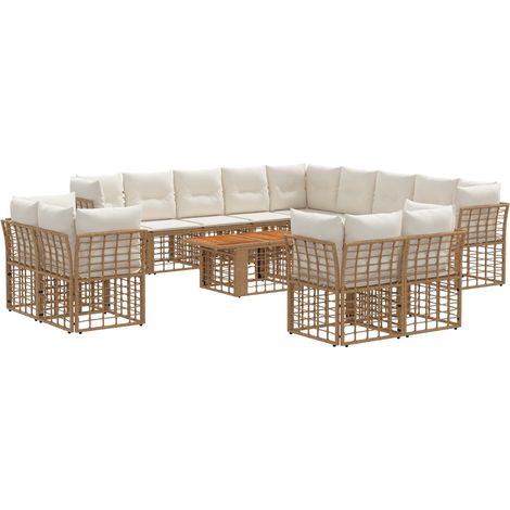 Conjunto de sofás de jardín 14 uds. Natural y Crema vidaXL (1/5)