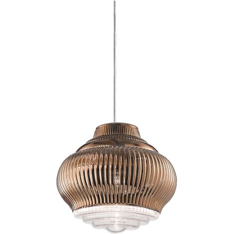 Bonnie Lampada a sospensione in vetro soffiato Bronzo finitura rigadin con struttura in metallo verniciato grigio, diametro 27,5 cm, design modulare