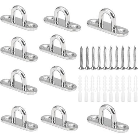 10 Pcs M5 Crochets de Plafond en Forme U Acier Inoxydable 304 Base 15 x 45mm Support Mural Plaques à Oeil pour Fixer les Cordons sur Bateau Yoga ou Suspendre les Lustres de Plafond (1/5)