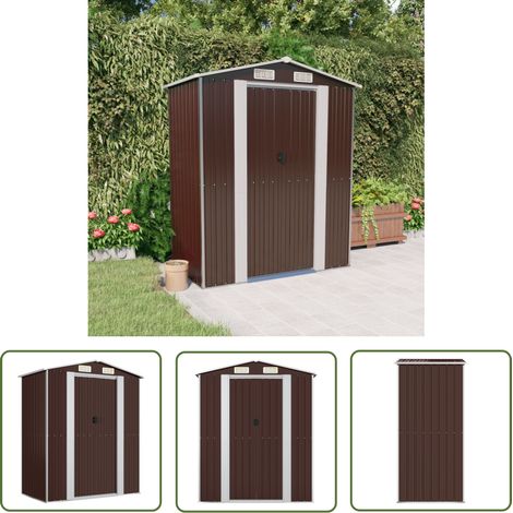 The Living Store Geräteschuppen Dunkelbraun 192x108x223 cm Verzinkter Stahl - Geräteschuppen - Gartenhaus - Werkzeuglager - Außenschuppen - Metallschuppn (1/5)