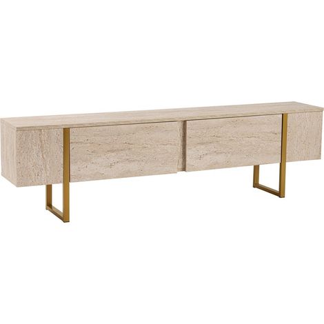Dmora - Mobile porta TV Lilith, Credenza da soggiorno, Armadio basso per TV, Base parete attrezzata, 180x30 h50 cm, Beige e Oro (1/5)