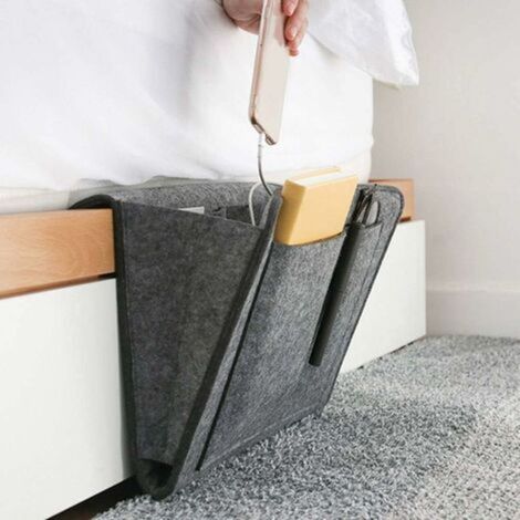 Bedside Storage Bag, Felt Bed Pocket, Bedside Organizer, Storage Bag for Cell Phone, Remote Control, Magazines, Glasses, Book, Notepad (Dark Gray)