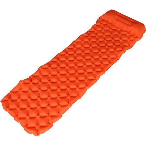 Tapis de couchage ultraléger avec oreiller intégré, tapis de camping gonflable pour la randonnée, le voyage et le sac à dos, tapis de camping compact et portable, orange (1/5)