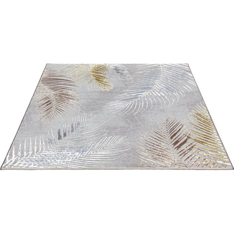 FLOORNOVO Hochflor Teppich Grau Blattmuster - 340 x 240 cm - Besonders Weicher Teppich Wohnzimmer & Badezimmerteppich - Pflegeleicht - vielseitig einsetzbar im Innenbereich (1/2)