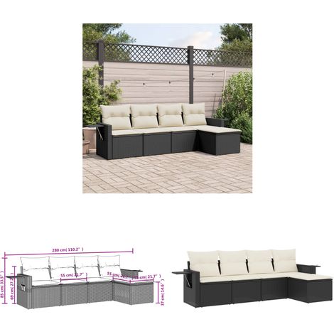 5-tlg. Garten-Sofagarnitur mit Kissen Schwarz Poly Rattan - Gartenmöbel - Outdoor Möbel - Lounge Set - Rattan Gartenset - Polyethylen Gartenmöbel - Home & Living (1/3)