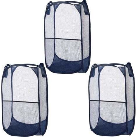 Set di 3 cesti portabiancheria pieghevoli in rete blu - Cesto per la biancheria sporca pieghevole, resistente e facile da aprire con manici per vestiti, detersivo per bucato e giocattoli per bambini.