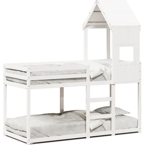 Maison Exclusive - Etagenbett mit Dach Weiß 75x190 cm Massivholz