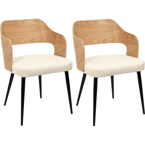 KILPA - Lot de 2 Fauteuils Bois et Métal Assise en Tissu Bouclettes (1/5)