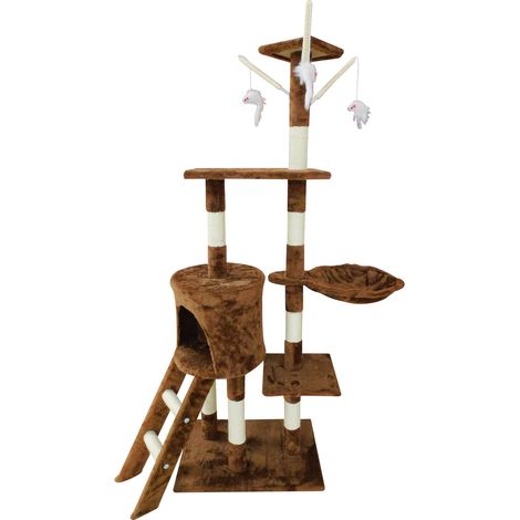 Großer Katzenkratzbaum für drinnen, XXL-Katzenbaum für ausgewachsene Katzen mit Kratzbaum, Hängematte, Sitz, Katzenbett und Hängekorb, Braun (1/5)