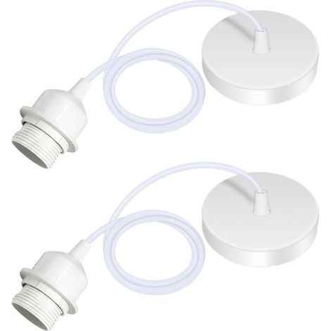 Set of 2 E27 Pendant Light with Screw Ring, Adjustable Cable 100 cm, E27 Pendant Light, Compatible with Lampshade, for Living Room, Bedroom Ceiling Lighting (White) (1/5)
