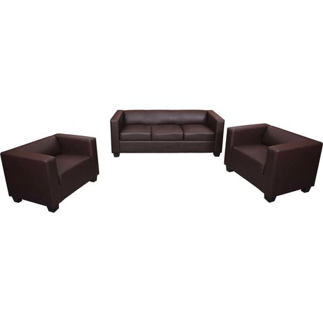 [NON UTILIZZATO] Salotto componibile lounge moderno elegante Lille M65 composizione 3-1-1 ecopelle marrone (1/4)