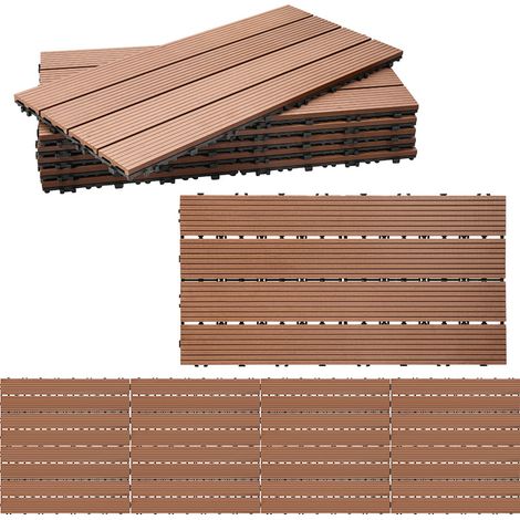 Randaco 18pcs Dalle de terrasse, Revêtement de sol extérieur, Terrasse composite,  30x60cm Balcon Jardin Marron