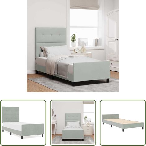 Samtbett - Boxspringbett mit Kopfteil Hellgrau 90 x 200 cm Samt (1/5)