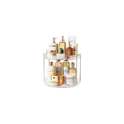 Boîte de rangement rotative pour maquillage avec une étagère transparente à double niveau. (1/5)