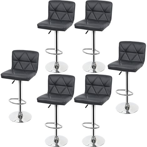 (GRIS GRIS )6 Tabourets de Bar Pivotants Réglables, Chaises, Tabourets de Comptoir, Chaises de Petit-Déjeuner avec Bras et Dossier