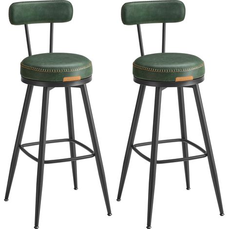 Vasagle – Tabouret de bar vert forêt – Lot de 2 – Siège rembourré PU – Hauteur assise 76 cm – Acier et contreplaqué – Style moderne mi-siècle (1/5)