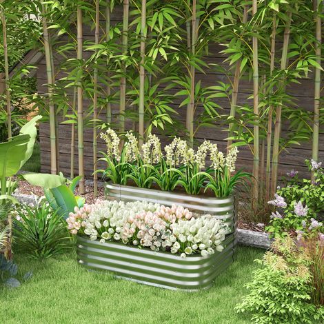 Jardinière en métal double niveau 120 x 90 x 60 cm galvanisée argent HAVRYA (1/5)