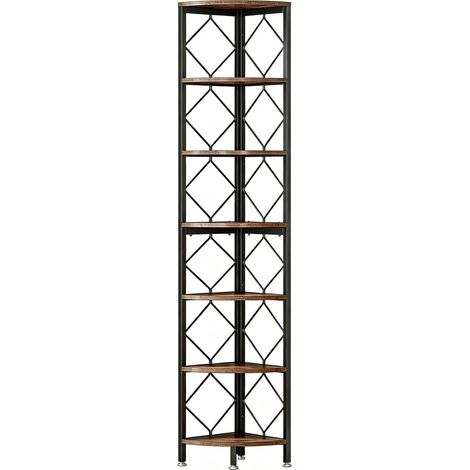 Étagère d’angle 7 niveaux étroite pour petits espaces, bibliothèque d’angle en bois et métal, rangement gain de place pour bureau cuisine balcon  CHICFURN (1/5)