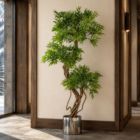 140cm Botanik Artificial Japanese Fruticosa Ficus Tree, Green Silver (1/5)