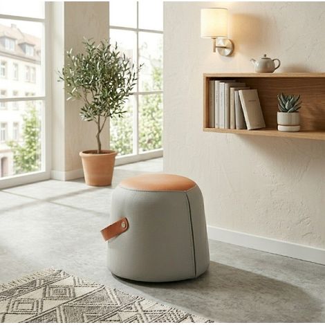 Ottoman-Hocker 34,5 x 34,5 x 29 cm grau/orange mit Griff, PU-Kunstleder MEUBLIV (1/5)