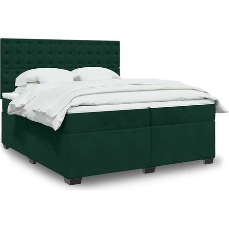 vidaXL Sommier à lattes de lit et matelas Vert foncé 200x200cm Velours (1/5)