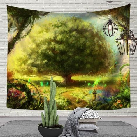 Tapiz de pared colgante con el árbol de la vida, decoración del hogar, sala de estar, dormitorio, habitación de residencia estudiantil, decoración de pared de fondo 130 x 150 cm (1/3)