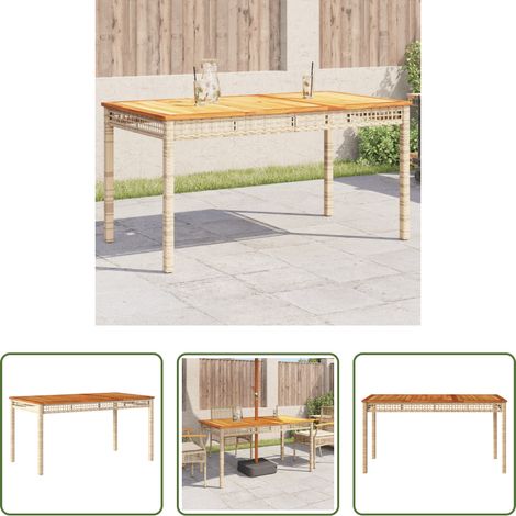 Gartentisch Beige -  Gartentisch Beige 140x80x75 cm Poly Rattan Akazienholz (1/5)