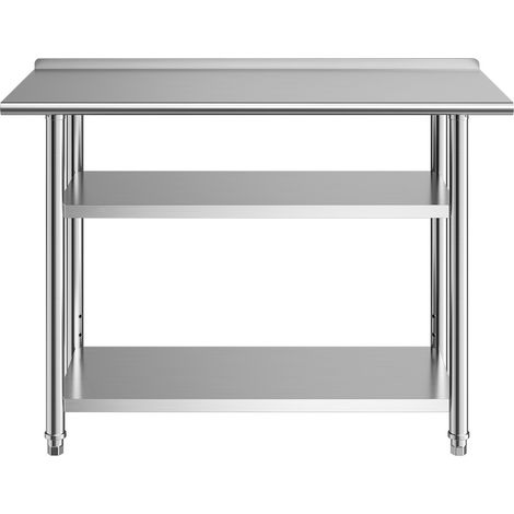 Mophorn Gastro-Arbeitstisch 1219x610x864 mm, Edelstahltisch mit 3 Ebenen, Aufkantung und höhenverstellbaren Ablagen, Tragfähigkeit obere Ablage 245 kg, 2 untere Ablagen je 204 kg (1/5)
