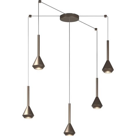 Lampadario Moderno Aygo Metallo Bronzo 5 Luci Gu10