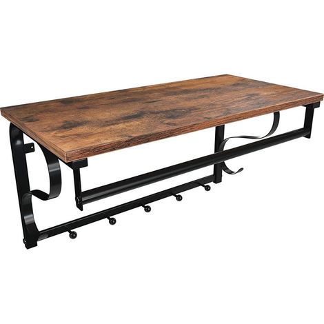 Perchero de pared estante de pared estilo industrial con 5 ganchos 1 estante y 1 barra colgante para recibidor pasillo baño sala de estar vintage negro 120000582 (1/3)