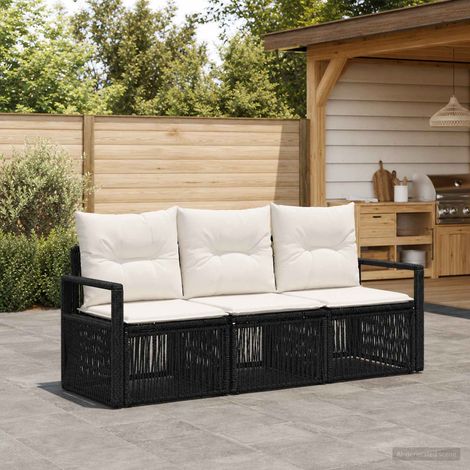 vidaXL Ensemble de canapé de jardin 3 pc Noir polyrotin (1/5)