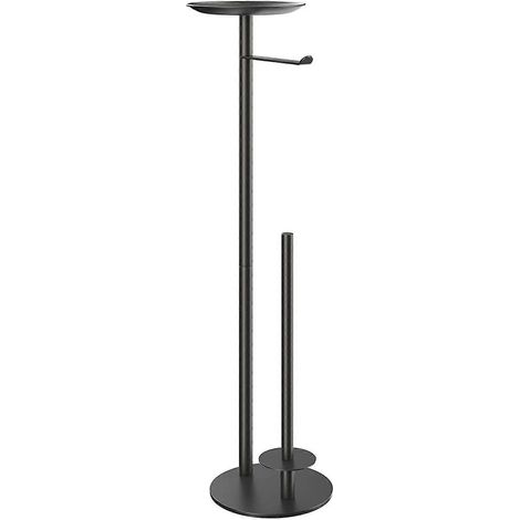 Ensemble d'accessoires de salle de bain : porte-papier toilette en acier inoxydable noir avec brosse, design moderne et minimaliste. (1/5)