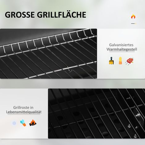 Fumoir barbecue charbon de bois, 1 grille, 1 porte-serviettes, 2 grilles de cuisson, 113 x 65 x 108 cm, noir