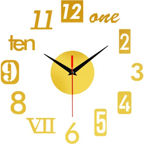 Horloge murale DIY sans cadre, horloge murale miroir 3D, autocollants muraux silencieux créatifs (1/5)