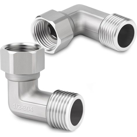 Sollbry 2 pièces coude à 90 degrés en acier inoxydable 304, 2 extrémités, connecteur mobile flexible, raccords de tuyau femelle 1/2" pour pulvérisateur, robinet d'équerre, bras de douche (1/5)