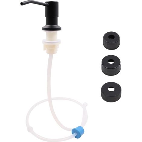 Distributeur de savon pour évier de cuisine en acier inoxydable avec tuyau en silicone de 120 cm et 3 bouchons de bouteille compatibles pour la maison, la cuisine, la salle de bain – Noir (1/5)