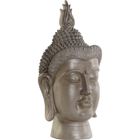 Statue tête de Bouddha zen résine grise pour déco - Gris souris (1/4)