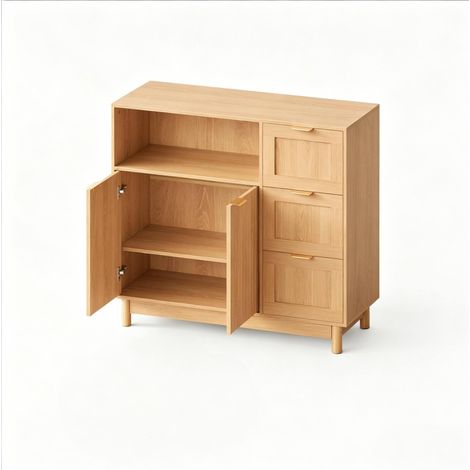 Buffet de rangement avec 3 tiroirs, niche ouverte et étagères réglables, meuble de cuisine effet bois pour salon, chambre ou entrée pratique - CHICFURN (1/5)