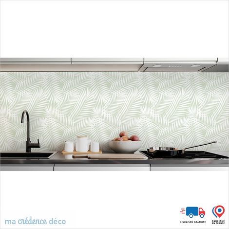 Crédence : Dessin Feuilles de palmier 1 - Couleur Vert blanc - Alu composite - 60 - 120 (1/3)