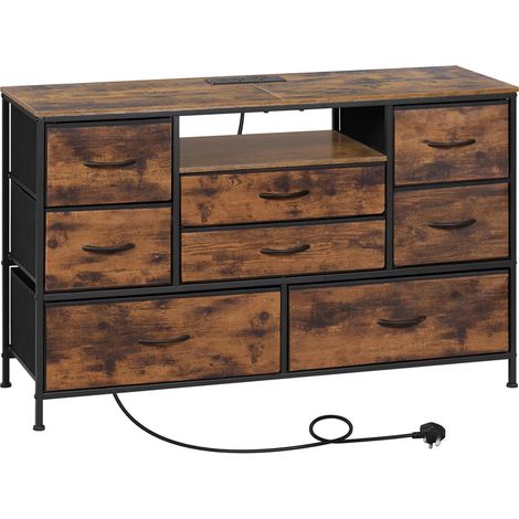 Kommode 8 Schubladen 120x75x36 cm – TV Sideboard mit LED Beleuchtung, USB und Steckdosen für Wohnzimmer, Schlafzimmer & Flur