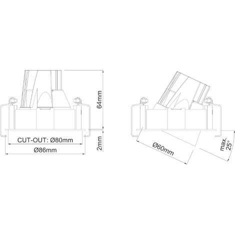 Downlight orientable LUCAS80 11W à 22W - 86 à 170mm - 40° ON/OFF - puissance / dimensions - Rond - 11W - 86mm - 3000K - blanc - LUCAS80 (1/4)