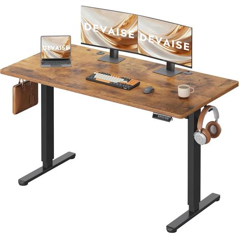 Bureau réglable en hauteur 140 × 70 cm moteur silencieux avec 3 mémoires de hauteur, réglage 72–118 cm, bureau assis-debout ergonomique, brun (1/5)